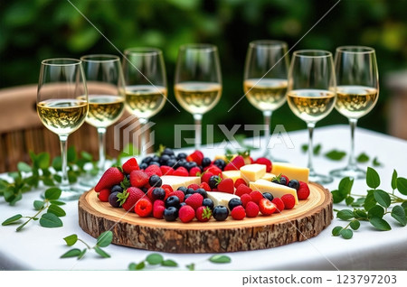 Summer Garden Wine Tasting Experience A Sophisticated Blend of Artisanal Cheese, Fresh Berries, and Premium Wines in Nature's Embrace 123797203