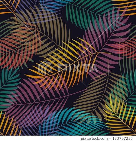 Palm leaves colorful seamless pattern 123797233
