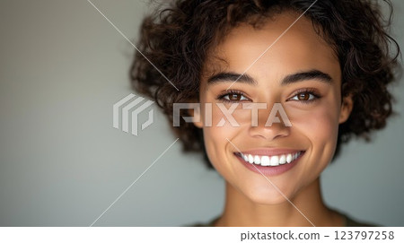 一位皮膚黝黑的年輕女子的特寫鏡頭 一位皮膚黝黑的年輕女子的特寫鏡頭 123797258