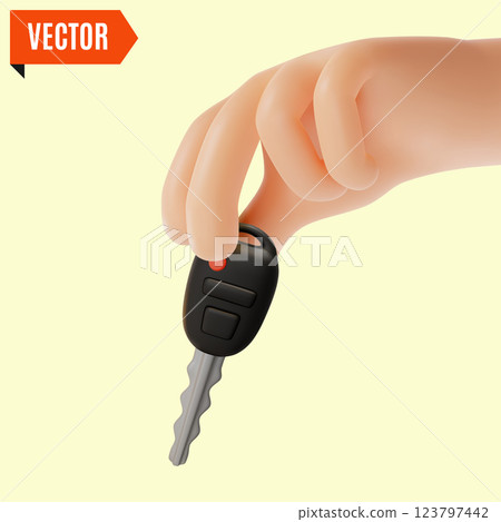 3d Hand Putting Car Key Cartoon Design Style. Vector illustration of Purchase or Rental of a Vehicle Concept 3d Hand Putting Car Key Cartoon Design Style. Vector illustration of Purchase or Rental of a Vehicle Concept 123797442