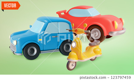 3d Traffic Rules Concept Different Car and Scooter Set Cartoon Design Style. Vector illustration of Sport Racing Automobile and Motorbike 3d Traffic Rules Concept Different Car and Scooter Set Cartoon Design Style. Vector illustration of Sport Racing Automobile and Motorbike 123797459