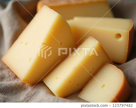 Artisanal Herb-Infused Traditional Cheese Wheels and Wedges A Rustic Gastronomic Still Life Composition Artisanal Herb-Infused Traditional Cheese Wheels and Wedges A Rustic Gastronomic Still Life Composition 123797482