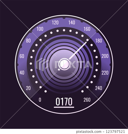 Speedometer gauge glowing automotive dashboard Speedometer gauge glowing automotive dashboard 123797521