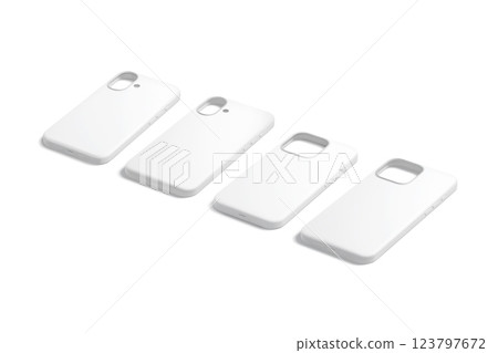 Blank white phone matte case mockup lying set, side view Blank white phone matte case mockup lying set, side view 123797672