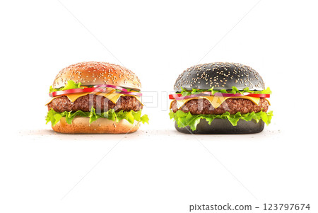 Blank beef hamburger with cheese mockup, front view Blank beef hamburger with cheese mockup, front view 123797674