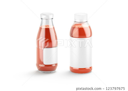 Blank transparent 16 oz plastic and glass tomato juice bottle mockup 123797675