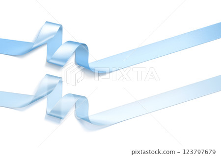 Blank blue satin and organza ribbon mockup, top view 123797679
