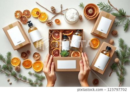 Artisanal Wellness Collection Natural Self-Care Gift Boxes Featuring Botanical Elements and Handcrafted Spa Essentials 123797702