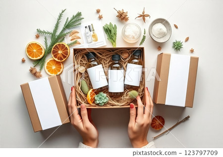 Artisanal Wellness Collection Natural Self-Care Gift Boxes Featuring Botanical Elements and Handcrafted Spa Essentials 123797709