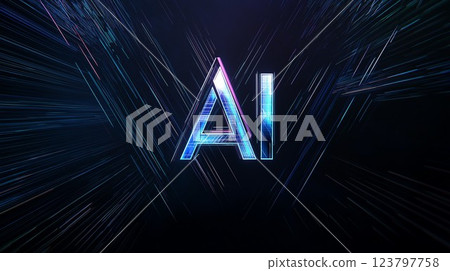 Blue neon AI logo 123797758