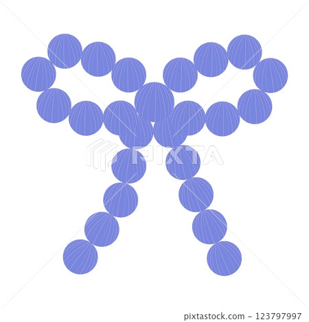 Blue bead bow vector illustration hand drawn in flat style. Bow knot ribbon for gifts, package, print, posters. Isolated on white background 123797997