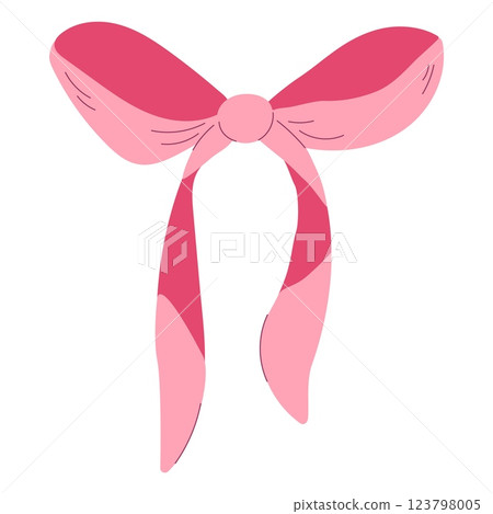 Pink bow vector illustration hand drawn in flat style. Bow knot ribbon for gifts, package, print, posters. Isolated on white background Pink bow vector illustration hand drawn in flat style. Bow knot ribbon for gifts, package, print, posters. Isolated on white background 123798005