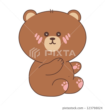 Kawaii bear sits in a cute pose. Adorable wild forest animal vector illustration. Cartoon wildlife. Isolated on white background 123798024