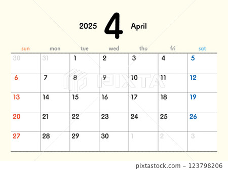 2025 Calendar April 123798206