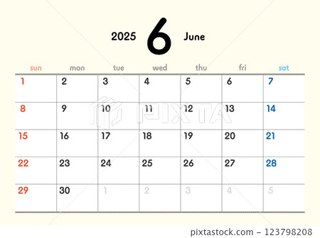 2025 Calendar June 123798208