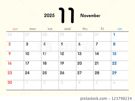 2025 Calendar November 123798214