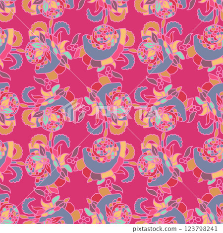 An eyecatching and visually appealing floral pattern that features bright colors along with intricate designs 123798241