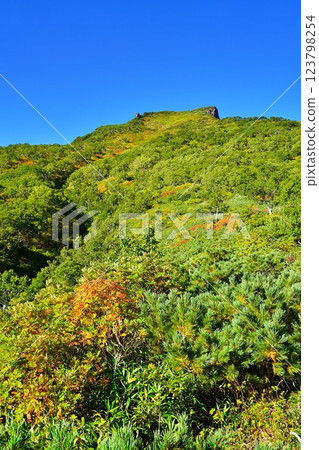 The summit of Mt. Kurodake in the Daisetsuzan mountain range, as seen from the Amarinotaki waterfall observation deck The summit of Mt. Kurodake in the Daisetsuzan mountain range, as seen from the Amarinotaki waterfall observation deck 123798254