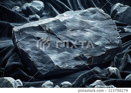 High detail image of Abelsonite stone placed on black velvet fabric in a cinematic low key setting High detail image of Abelsonite stone placed on black velvet fabric in a cinematic low key setting 123798279