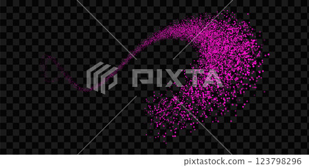 Vector image with a wave of bright pink bokeh particles on a transparent background. The dynamic effect of scattering glowing dots creates a sense of movement and magic, perfect for holiday designs. Vector image with a wave of bright pink bokeh particles on a transparent background. The dynamic effect of scattering glowing dots creates a sense of movement and magic, perfect for holiday designs. 123798296