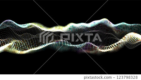 Wave pattern vector. 3D glowing abstract digital particles background. Technology concept. Abstract background. Future vector illustration. 123798328