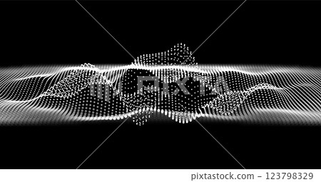 Wave pattern vector. 3D glowing abstract digital particles background. Technology concept. Abstract background. Future vector illustration. 123798329