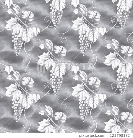 Seamless pattern on graphite background with grapevine. Pencil illustration on food theme for restaurant interior design, menu, culinary magazines. 123798382