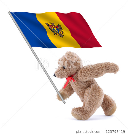 Moldova flag being carried by a cute teddy bear 123798419