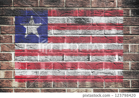 Liberia flag on brick wall background Liberia flag on brick wall background 123798420