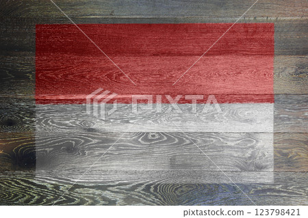Monaco flag on rustic old wood surface background 123798421