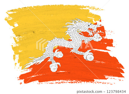 Bhutan flag background paint splash brushstroke 123798434