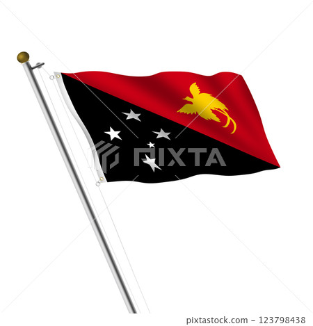 Papua New Guinea flagpole 3d illustration 123798438