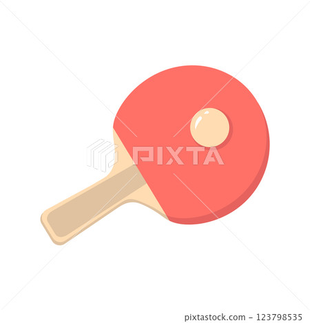 The ping-pong racket and ball are a symbol of table tennis. Sports equipment, print for T-shirts, stickers, and sports paraphernalia design. Vector illustration. 123798535