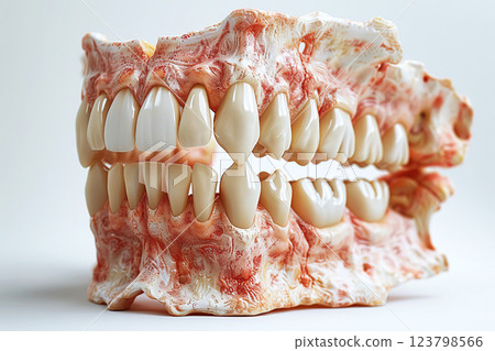 Jaw old vintage with teeth, prosthetics dental medical exhibit, isolate white background. Jaw old vintage with teeth, prosthetics dental medical exhibit, isolate white background. 123798566