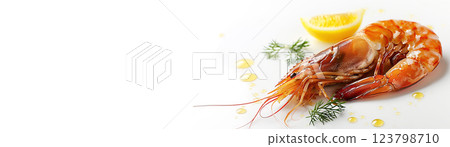 Shrimp boiled in bulk, white background isolate. Sea orange food, culinary ingredient shellfish. 123798710