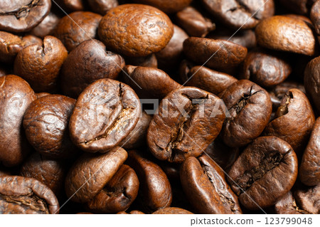 Freshly roasted coffee beans macro photography. Freshly roasted coffee beans macro photography. 123799048