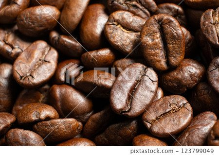 Freshly roasted coffee beans macro photography. Freshly roasted coffee beans macro photography. 123799049