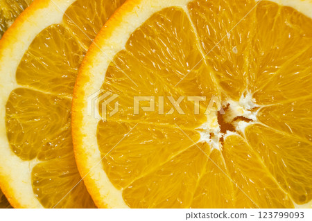 Juicy orange background made from sliced orange 123799093