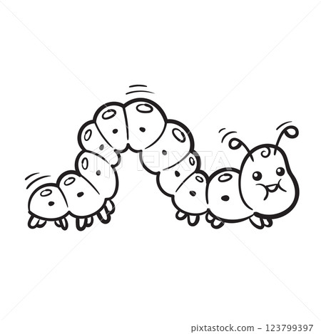 Doodle Vector Illustration of a Caterpillar in Cartoon Style 123799397