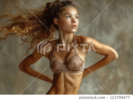 Beautiful young athletic woman with fit body during workout training moment.Macro.AI Generative. 123799477