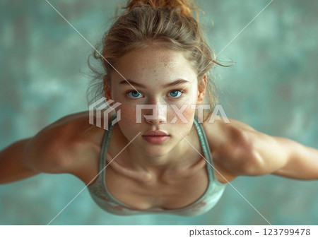 Beautiful young athletic woman with fit body during workout training moment.Macro.AI Generative. 123799478