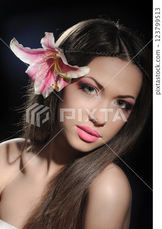 beauty with orchid in a dark beauty with orchid in a dark 123799513
