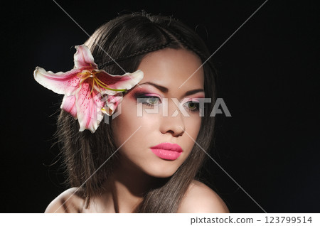 beauty with orchid in a dark beauty with orchid in a dark 123799514