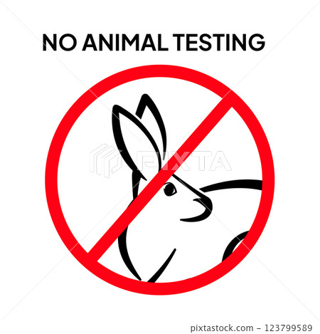 No animal testing sign with rabbit illustration crossed out No animal testing sign with rabbit illustration crossed out 123799589