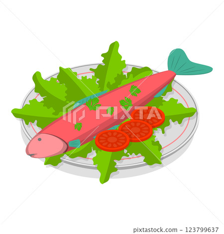 3D Isometric Flat Vector Illustration of Healthy Plate, Balanced Diet. Item 5 3D Isometric Flat Vector Illustration of Healthy Plate, Balanced Diet. Item 5 123799637