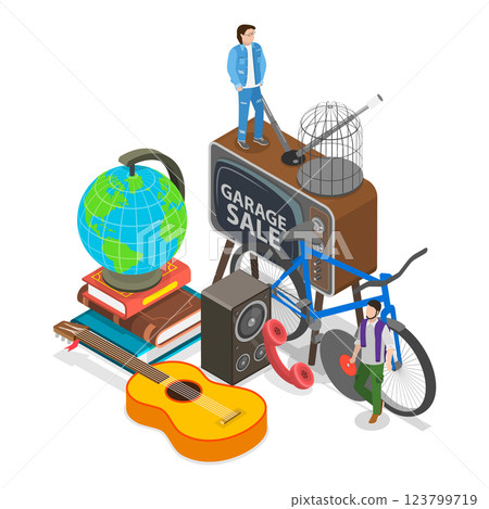 3D Isometric Flat Vector Illustration of Garage Sale, Flea Market, Bazaar. Item 2 3D Isometric Flat Vector Illustration of Garage Sale, Flea Market, Bazaar. Item 2 123799719