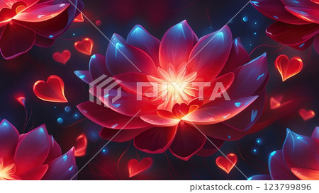 A close-up flower with bright red petals. Luminous Bloom: Nature's Radiant Artistry A close-up flower with bright red petals. Luminous Bloom: Nature's Radiant Artistry 123799896