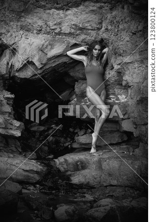 Fierce Blonde in One-Piece: Dynamic Pose by Rocky Cave Fierce Blonde in One-Piece: Dynamic Pose by Rocky Cave 123800124