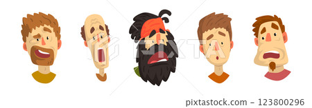 Man Face Expressing Astonished and Surprised Emotion Raising His Eyebrows Vector Set 123800296