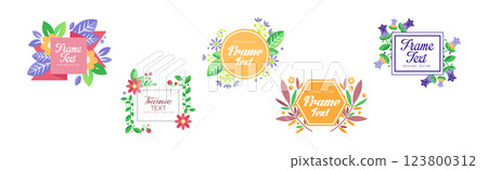 Frame with Text and Blooming Flower Bunch Vector Set 123800312
